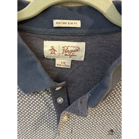 Penguin Brand Short Sleeve Polo Shirt top slim fit Mens Size Large blue grey - Picture 5 of 6